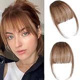 FFWTPY Haarschmuck One Piece Human Hair Clip in Pony Vorne Bang Haarverlängerung Extensions Natürliche Bangs Synthetisches Haarteil mit Schläfen für Frauen (Braun)