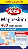 Abtei Magnesium 400 – Zur Unterstützung der gesunden Muskelfunktion – Mit 400 mg Magnesium – Glutenfrei, Laktosefrei, Vegan – Vorratspackung – 90 Tabletten für 3 Monate