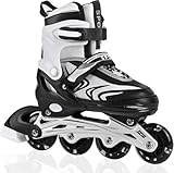 DUZSKJ Einstellbare Kinder Inline-Skates für Jungen Mädchen Kind, Kinder Roller Inline-Skates für Mädchen Jungen Jugend kleine Kinder Indoor Outdoor Spielen (Schwarz Weiß, L)