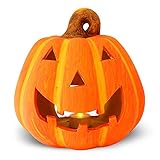 Kürbis-Deko als Keramik Halloween-Deko LED Set in 19x20 cm - Jack Lantern Halloween-Kürbis als beleuchtete Outdoor Grusel-Deko - Kürbis Laterne als innen Herbst-Deko oder Garten-Deko Windlicht