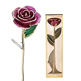 gold rose,Muttertagsgeschenk, echte rose vergoldet, gold rose 24 karat rose silber blumen valentinstag Love Forever 24k vergoldet Echt Rose, Geschenk der Liebe (lila)