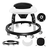 Baby Lauflernhilfe, One-Touch Folding Baby Walker, Lauflernwagen Anti-Roll 8-Rad-Rundfahrwerk, 7-Gang höhenverstellbar, Anti-Collision mit Bremse für von 6-18M (Schwarz)