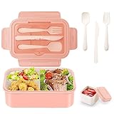 LUZOON Lunchbox Bento Box Brotdose Erwachsene 1400ml mit 3 FäChern für Kinder inkl. Besteck Jausenbox für Mikrowellen Und SpüLmaschinen, Schule Arbeit Picknick Reisen (Rosa+Kleine Kiste)