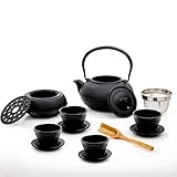 Lumaland Tee Set 12-teilig | 1,4 Liter Gusseiserne Teekanne Tetsubin | Stövchen aus Gusseisen | 4 Teebecher & 4 Untersetzer | Japanisches Teeset Inkl. Bambus Dosierlöffel & Edelstahl Sieb