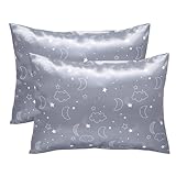 Kinder-Kissenbezüge für Kleinkinder, 50 x 36 cm, 2 Stück, für Babys, Jungen, Mädchen, Bettwäsche, weich, atmungsaktiv, kühlend, kleine Wolke, Mond, Kinderbett, Hotelverschluss, Seidensatin