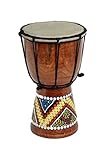 Kascha - 20cm Kinder Djembe Trommel Afrika Bongo Buschtrommel - Buntes Muster Braun - Dot-Paint handbemalt - Mahagoni Holz