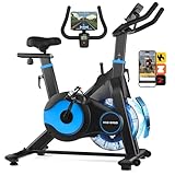 HXD-ERGO Indoor Cycling Bike – Wind- & Magnetwiderstand, Leiser Riemenantrieb, App-Kompatibel, LCD-Display, 160-kg Belastbarkeit, Verstellbarer Heimtrainer (Schwarz und blau (doppelter Widerstand))
