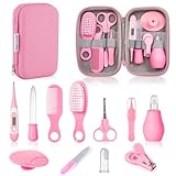Lictin Baby Pflegeset Neugeborene 12 teilige, Baby Pflegeset mit Thermometer Baby, Nagelschere baby, Nagelfeile Baby, Baby Haarbürste, Baby Bürste, Fingerzahnbürste, Schere, Nasenaspirator (Rosa)