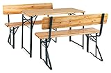 Stagecaptain BBDL-119 NT Hirschgarten Bierzeltgarnitur mit Lehne für Balkon - 119 cm Länge - Klappbare Festzeltgarnitur 1x Tisch, 2X Bank - Holz Sitzgarnitur - Innen & Außenbereich - Natur