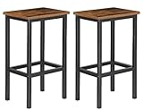 Barhocker, Küchenhocker, Set mit 2 hohen Barstühlen, Metallrahmen mit Holzsitz, 65 cm hoher Sitz, Industrie-Stil, für Bauernhaus, Wohnzimmer, Café, Pub, rustikales Braun und Schwarz