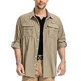 yeyity Herren Safari Hemd UPF50 UV Schutz Langarm Outdoor Hemd Casual Freizeithemden Schnelltrocknendes Funktionshemd für Wandern Angeln Reisen Trekking(5052,Khaki,L)