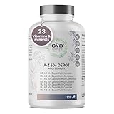 CYB | A-Z 50+ Multivitamin Tabletten - Vitamin A-Z - Nährstoffe für Ältere Menschen - 120 Tabletten 4 Monatsvorrat - Lutein - Coenzym Q10 - Biotine - Folsäure - Vegetarisch