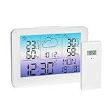 TFA Dostmann Funk Wetterstation mit Außensensor Meteo Sky, 35.1175, bunte Hintergrundbeleuchtung, Thermometer/Luftfeuchtigkeit innen außen, Wettervorhersage mit Symbolen, digital, weiß