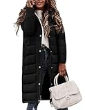 Vancavoo Wintermäntel Damen Lang Steppmantel Winter Daunenmantel Warm Jacke Mantel Daunenjacke Steppjacke mit Kapuze und Reißverschluss,Schwarz,M