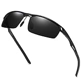 DUCO Sonnenbrille für Herren Retro Polarisierte Sonnenbrille Ultraleichte Sportbrille Al-Mg Metallrahmen Fahrerbrille 8550 (Schwarz/Grau)