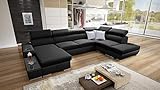 All4All Ecksofa mit Schlaffunktion Picanto 358 cm x 227 cm - Wohnlandschaft U-Form - Sofa mit Bettkasten - XXL Sofa - Groß - Gewebe mit Kunstleder - Linke Seite - Schwarz/Schwarz - Modern 26