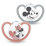 NUK Space Schnuller | 18-36 Monate | Schnuller mit extra Belüftung | BPA-freies Silikon | Disney Mickey Maus | grau und rosa | 2 Stück