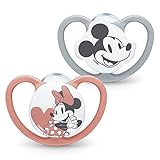 NUK Space Schnuller | 18-36 Monate | Schnuller mit extra Belüftung | BPA-freies Silikon | Disney Mickey Maus | grau und rosa | 2 Stück