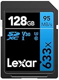 Lexar Professional 633x SD Karte 128GB, SDXC UHS-I Speicherkarte, Bis zu 95 MB/s Lesen, für DSLR-Mittelklasse, HD-Camcorder, 3D-Kameras (LSD128GCB1EU633)