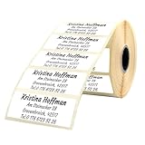 GoodMarkt selbstklebende personalisierte Adressetiketten | 46x17 mm, ab 50 Labels/Rolle, weißes Papier | bestehend aus 1 bis 5 Zeilen mit Ihrem Wunschtext | Namensaufkleber für Briefe, Schulsachen