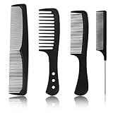 Popuppe 4 Stücke HaarKamm Set,Barbier Zahnkamm mit Griff Haarstyling Kamm Antistatischer Grobzinkiger,Schwarz Feiner Kamm/Breiter Kamm für Männer und Frauen