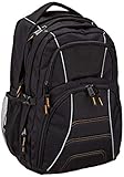Amazon Basics Laptop-Rucksack mit gepolsterten Schulterriemen und Aufbewahrungsfächern für Stifte, Schlüssel, Handy, geeignet für die meisten Laptops bis zu,17-Zoll, Schwarz