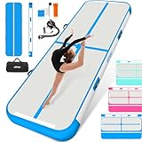 ALLPICK Turnmatte Aufblasbar mit elektrischer Luftpumpe, Länge 3/4/5/6 m Trainingsmatte, 10/20 cm hoch Tumbling Matte, Doppelseitiges Design Aufblasbar für Gymnastikmatte, Yoga -Blau 300*100*10 cm