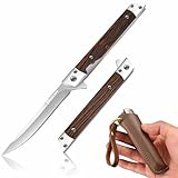Brillirare Taschenmesser, Faltbare Holzmesser, Faltbares Klinge Überleben kleines Messer mit Lederhülle, scharfe Stahlklingen, Knopfsperre & Glasbrecher für den Alltag tragen EDC Jagd Camping