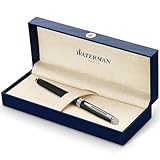 Waterman Hémisphère Füller | Mattschwarz mit Chromzierteile | Füllfederhalter mit feiner Feder | blaue Tinte | Geschenkbox