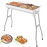 Holzkohlegrill XXL(73 * 28 * 76cm),Tragbarer Kohlegrill, Klappgrill Edelstahl, Outdoor BBQ Charcoal Grill, Standgrilll Grillwagen Kohlegrill Klappgrill
