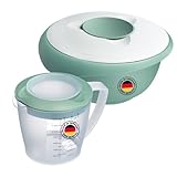 Westmark Rührschüssel (2,5 l) und Rührbecher Helena (1,4 l) – Rührschüssel mit Spritzschutzrand und Gummiring – Becher mit Ausgießer und Messskala – Mint-grün/Weiß