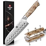 XINZUO 18cm Damaststahl Santokumesser 67 Schichten Damaszener Stahl Küchen Chefmesser-Schnellschnitte für Fleisch, Fisch, Obst und Gemüse-10Cr15CoMoV Stahlkern Scharfe Klinge-Griff aus Bergahornholz