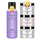 Lofuanna Acryl Nagelset Acrylpulver und Flüssigkeiten Set,120ml Acryl liquid Monomer,60g 3 Farben(Klar,Weiß ,Rosa) Acrylpulver für Acrylnägel Starterset（Set1）