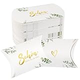 50 Stück Gastgeschenke Hochzeit, Gastgeschenke Konfirmation-Schön Dass Du Da Bist, Hochzeit Gastgeschenk im Eukalyptus Design, Kissenschachteln, für Brautparty, Gastgeschenk Kommunion(9x6.5cm)