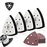 4 stück Schleifplatte Dreieck 93 mm + 24pcs Schleifpapier Dreieckschleifer, Multitool Schleifplatte mit Metallplatte und Starker Haftung für Holz, Metall, Kunststoff und Steinoberflächen Sowie Ecken