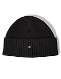 Tommy Hilfiger Herren Strickmütze TH Flag Short Beanie Wintermütze, Schwarz (Black), Einheitsgröße