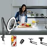 LUXSURE Ringlicht mit Stativ, Overhead Stativ Handy mit Ringlicht, Handy Stativ mit Ringlicht 10', Handy Stativ Tisch mit Ring Light Ringleuchte für Inhaltserstellung, Live-Stream, Videoaufzeichnung