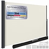 KESSER® Seitenmarkise ausziehbar Markise 200 x 300 cm Blickdicht Sichtschutz & Windschutz für Garten Balkon & Terrasse, Seitenrollo mit Wandhalterung, inkl. Wettercover & Montagezubehör, Beige