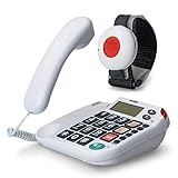 MaxCom KX481SOS: Hausnotruf Telefon mit Notrufarmband, schnurgebundenes Festnetztelefon mit Notrufknopf und Notruf Armband, Notruftelefon für Senioren, Seniorentelefon