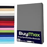 Buymax Spannbettlaken 180x200cm Baumwolle 100% Spannbetttuch Bettlaken Jersey, Matratzenhöhe bis 25 cm, Farbe Anthrazit-Grau