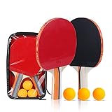 Professionel Tischtennis-Set, 2 Tischtennisschläger + 3 Tischtennis Bälle, Tischtennis Schläger Set mit Tasche, Table Tennis Set Ideal für Amateure, Anfänger, Profis