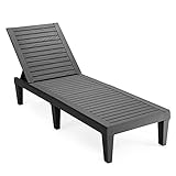 GIANTEX Sonnenliege Gartenliege Holzoptik, Relaxliege Kunststoff Liege mit 5-stufig Verstellbarer Rückenlehne, Terrassenliege Strandliege bis 180 kg belastbar, Liegestuhl 190x57,5x29 cm (Schwarz)
