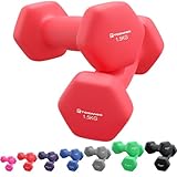 TOSANEO 2er Set Hanteln Neopren Kurzhanteln Gewichte für Gymnastik Aerobic Fitness Hantelset 2X 1,0kg bis 5,0kg Hantel 2X 1,5kg rot