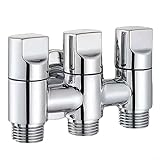 Silber Eckventil Toilette mit 3 Abgängen- Universal Eckregulierventil, Kombi Eckventil mit 3 Metall Griff, WC Absperrventil