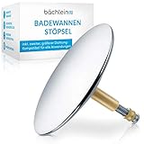 Bächlein Universal Badewannenstöpsel - ⌀ 7,2 cm Stöpsel für Badewanne [Chrom] - Abfluss-Stopfen aus Messing inkl. Ersatzdichtung - Für Fast Jede handelsübliche Badewanne