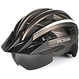 VICTGOAL Fahrradhelm MTB Mountainbike Helm mit magnetischem Visier Abnehmbarer Sonnenschutzkappe und LED Rücklicht Radhelm Rennradhelm für Erwachsenen Herren Damen (M: 54-58cm, Ti)