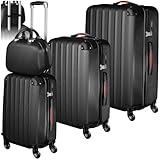 tectake 4-teilige Reisekoffer - Kofferset mit abnehmbaren Rollen 360°, robuste Hartschalenkoffer mit TSA Zahlenschloss, Koffer groß und ineinander stapelbar, Trolley Handgepäck - schwarz