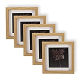Wackadoo® 5er Set Holz Bilderrahmen, FSC® Holzrahmen Fotogalerie Fotorahmen mit Glasscheibe mit Passepartout (10 x 10 cm)