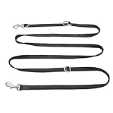 PETCOOZ Hundeleine 3 Meter Verstellbare Schleppleine mit 2 Karabiner, Verdickte Führleine Doppelleine, Freihandleinen, Übungsleine aus Nylon, Schwarz