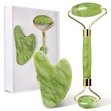 GUGUG Gua Sha and Face Jade Roller Set for Facial Massage - Reduces Eye Puffiness and Skincare Routine-Green